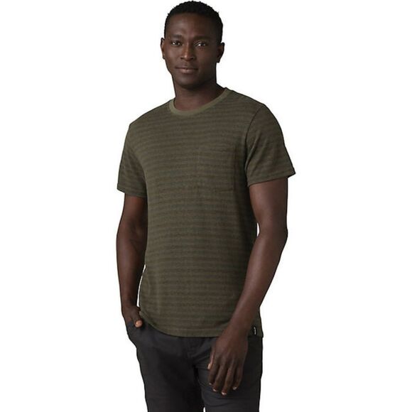 prAna Men's Cardiff Short Sleeve Pocket T-Shirt Size XXL in Green‎ Stripe NWT - Picture 1 of 6